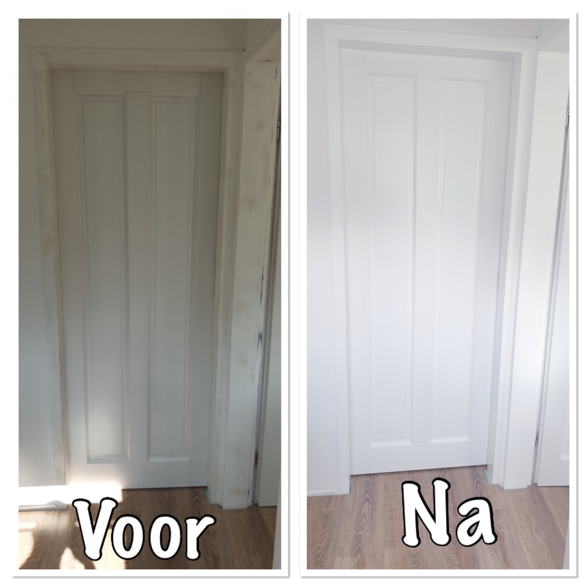 Voor en na van een opnieuw geschilderde binnendeur